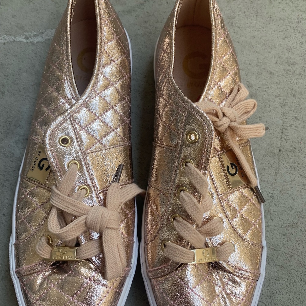 G by Guess Quilted Metallic Rose Gold Sneakers